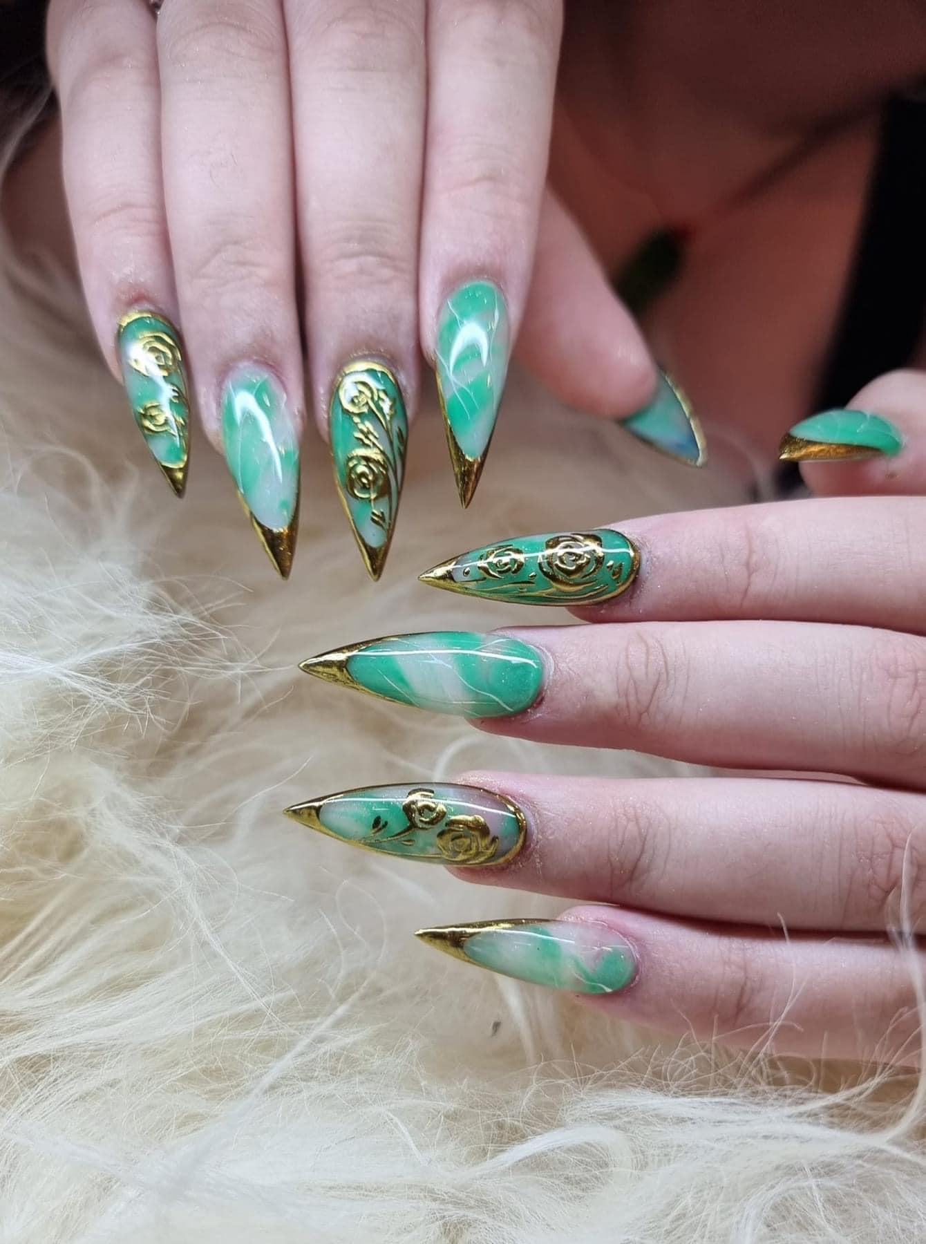 Teal and gold rose nail art — Fashion Nails Chermside